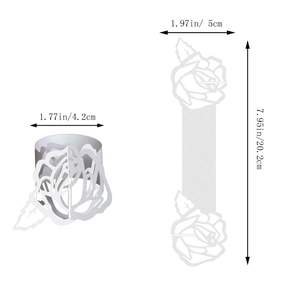 Detailed size guide of laser-cut rose paper napkin rings with precise measurements