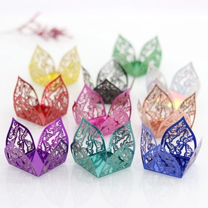 Laser-cut butterfly candy boxes in ten metallic colors for wedding party decoration