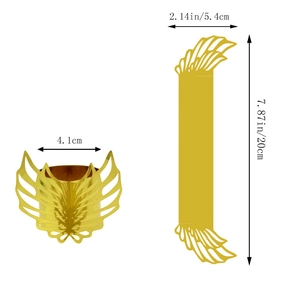 Detailed dimensions of gold angel wing paper napkin rings for party table decoration