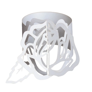 Laser-cut white paper napkin ring featuring an intricate rose flower pattern