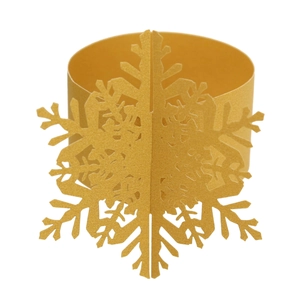 Golden laser-cut snowflake paper napkin rings for elegant Christmas table decor