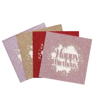 Cartes d'anniversaire pailletées en 4 couleurs avec fleurs découpées au laser