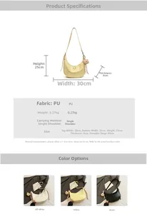 Detailed size chart and specifications for the minimalist PU leather crescent bag