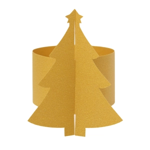 Détail d'un rond de serviette en papier doré pailleté avec design de sapin de Noël 3D