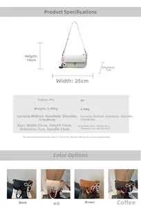 Detailed dimension guide and color options for the minimalist faux leather shoulder bag