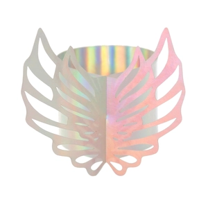 Detailed laser-cut paper napkin ring with iridescent rainbow butterfly wings finish
