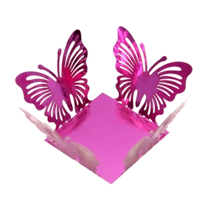 Laser-cut hollow butterfly favor box in bright pink with a metallic finish for parties