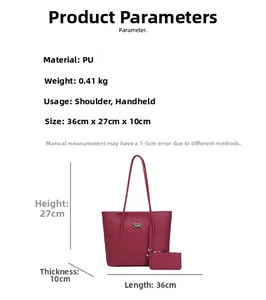 Detail view of burgundy PU tote bag with V-shaped quilting and exact dimensions