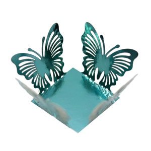 Detailed laser-cut cyan butterfly hollow design candy box decorative paper wrap