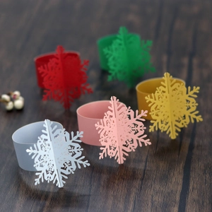Laser Cut Snowflake Napkin Rings Artificial Pearl Paper Hollow Out Christmas Winter Wedding Banquet Table Decoration Party Decor