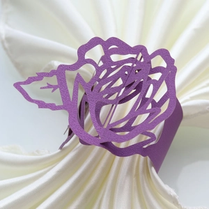 Elegant purple laser cut rose paper napkin rings for wedding table decorations