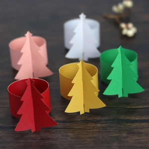 Ronds De Serviette Sapin De Noël En Papier Perlé Réfléchissant Miroir Holographique Décoration De Table De Fête