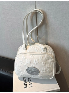 Sac à Épaule Jacquard Floral 3D pour Femme Sac à Main Boston Décontracté en Nylon Avec Plaque Métallique Moon Shark pour Quotidien