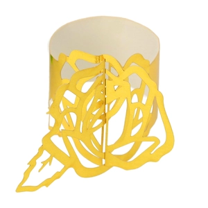 Detail showing golden laser-cut rose hollow paper napkin ring for elegant wedding decor