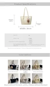 Detailed size chart and multi-color specifications for the large PU leather tote bag