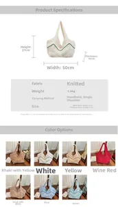 Detailed size chart and dimensions for the handmade crochet woven tote bag for women