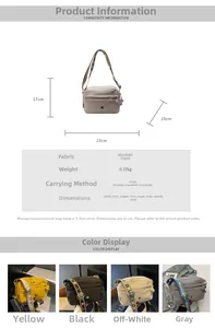 Détails des dimensions du sac bandoulière en nylon et quatre couleurs avec spécifications