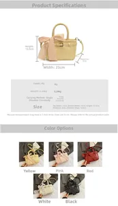 Detailed size specifications for a litchi texture crossbody bag with a polka dot scarf