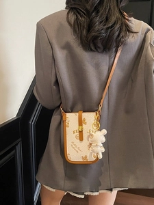 Chic women's crossbody phone bag with college style print and teddy bear pendant