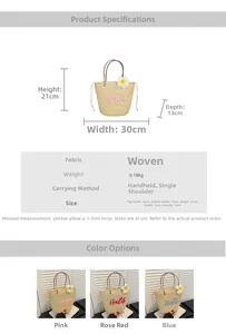 Größentabelle für Stroh-Eimertasche mit Maßen 21x30x19cm und Materialeigenschaften