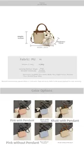 Detailed dimension guide for woven PU leather bucket bag with dog charm accessory
