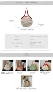 Diagramme détaillé et options de couleurs pour le grand sac à main tissé ajouré de plage