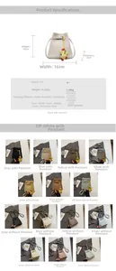 Detailed size specifications for the litchi pattern bucket bag with dimensions and weight