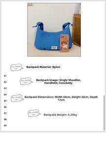 Detaillierte Größentabelle für die blaue Falten-Halbmondtasche mit 40x20x17cm Maßen