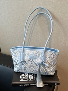 Modische Bestickte Stoff Schulter Achseltasche Geometrisches Muster Quaste Vielseitige Pendeln Damen Tote Handtasche