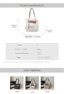 Spécifications de taille pour le sac fourre-tout en toile: 31cm de large et 32cm