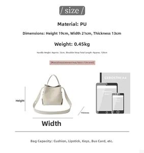 Litchi pattern bucket bag size comparison with A4 paper and tablet on white background