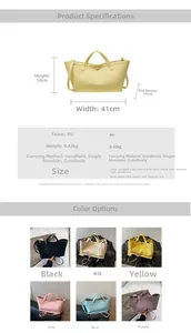 Detailed size chart and parameter table for the multi-color PU leather bucket handbag