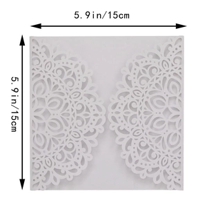 Detailed laser cut white square invitation card cover with elegant hollow floral pattern