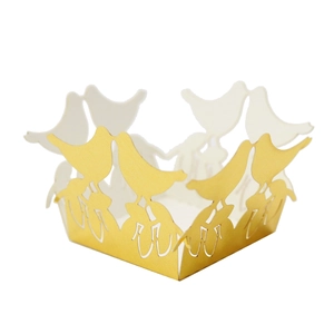 Detailed laser-cut golden bird pattern cupcake wrapper made of metallic pearl paper
