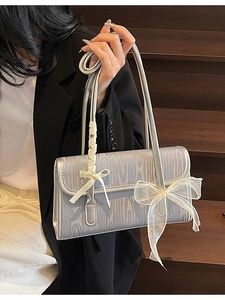 Women Bowknot Underarm Bag Vintage Wood Grain Texture PU Leather Shoulder Bag Elegant Handbag For Commuting Party Daily