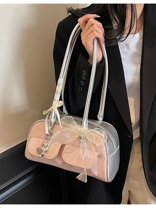 Women Fashion PU Leather Saddle Shoulder Bag Metallic Bowknot Heart Pendant Underarm Bag Trendy Casual Purse