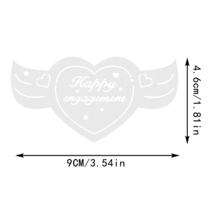 Carte de verre pailletée argent cœur ailé Happy Engagement, taille 9cm sur 4,6cm