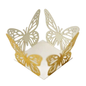 Elegant white laser-cut butterfly candy box with gold foil for wedding party decor