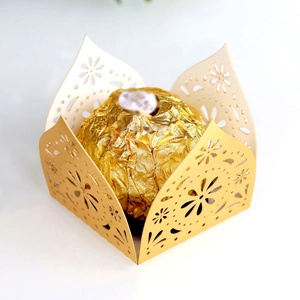 Laser-cut floral golden paper candy box for wedding party favors and chocolate display