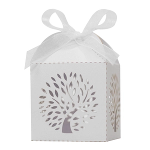 Laser Cut Candy Boxes Tree Of Life Hollow Pearlescent Paper Gift Box With Ribbon Wedding Party Favors
