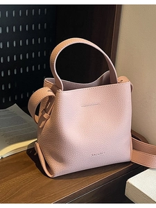 Women's Lychee Pattern PU Leather Bucket Bag Minimalist Shoulder Crossbody Handbag Fashion Versatile Top Handle Satchel Bag