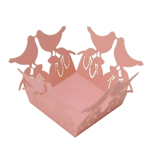 Pink laser cut hollow candy box with love bird design for weddings and parties