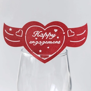 Cartes de verre cœur rouge avec ailes pour fiançailles avec texte Happy Engagement