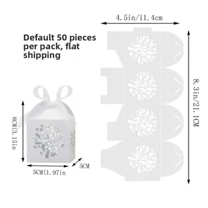 Detailed laser-cut tree candy box dimensions and flat packaging for wedding favors