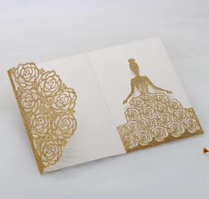 Detailed laser-cut wedding invitation featuring elegant rose patterns and female silhouette