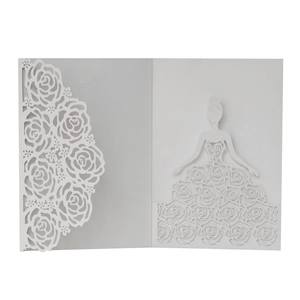 Wedding Invitation Card Cover Laser Cut Rose Flower Elegant Bride Silhouette Pearlescent Paper Hollow Greeting Cards