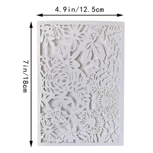 Detailed size specifications for laser-cut white rose wedding invitation cover 12.5x18cm