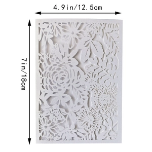 Laser-cut white floral wedding invitation cover with precise 12.5cm by 18cm dimensions