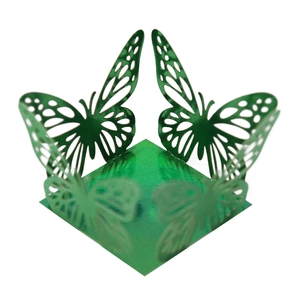 Elegant emerald green laser-cut butterfly candy box with metallic finish for wedding parties