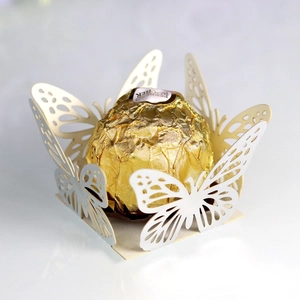 Close-up of laser-cut butterfly hollow chocolate box made of pearlescent paper